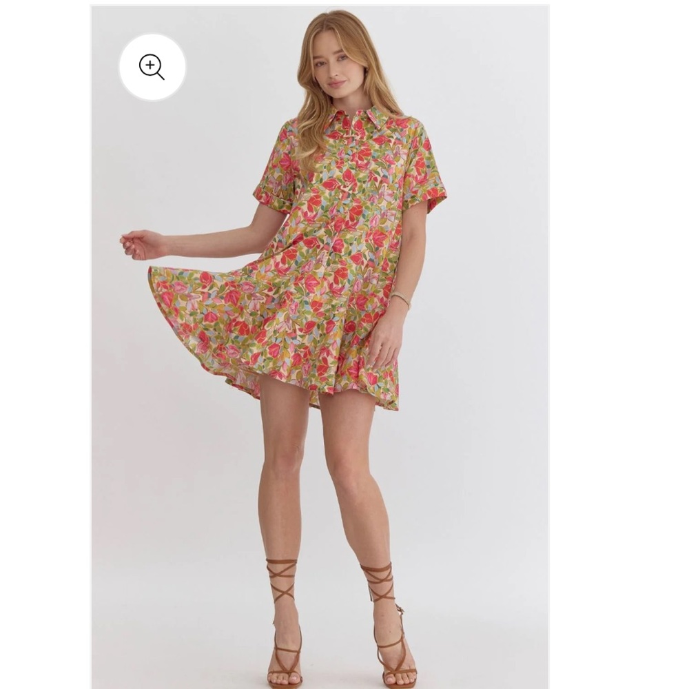 Entro Floral Mini Dress in Pink and Green